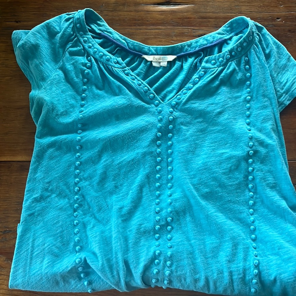 Boden blue top with embroidered details